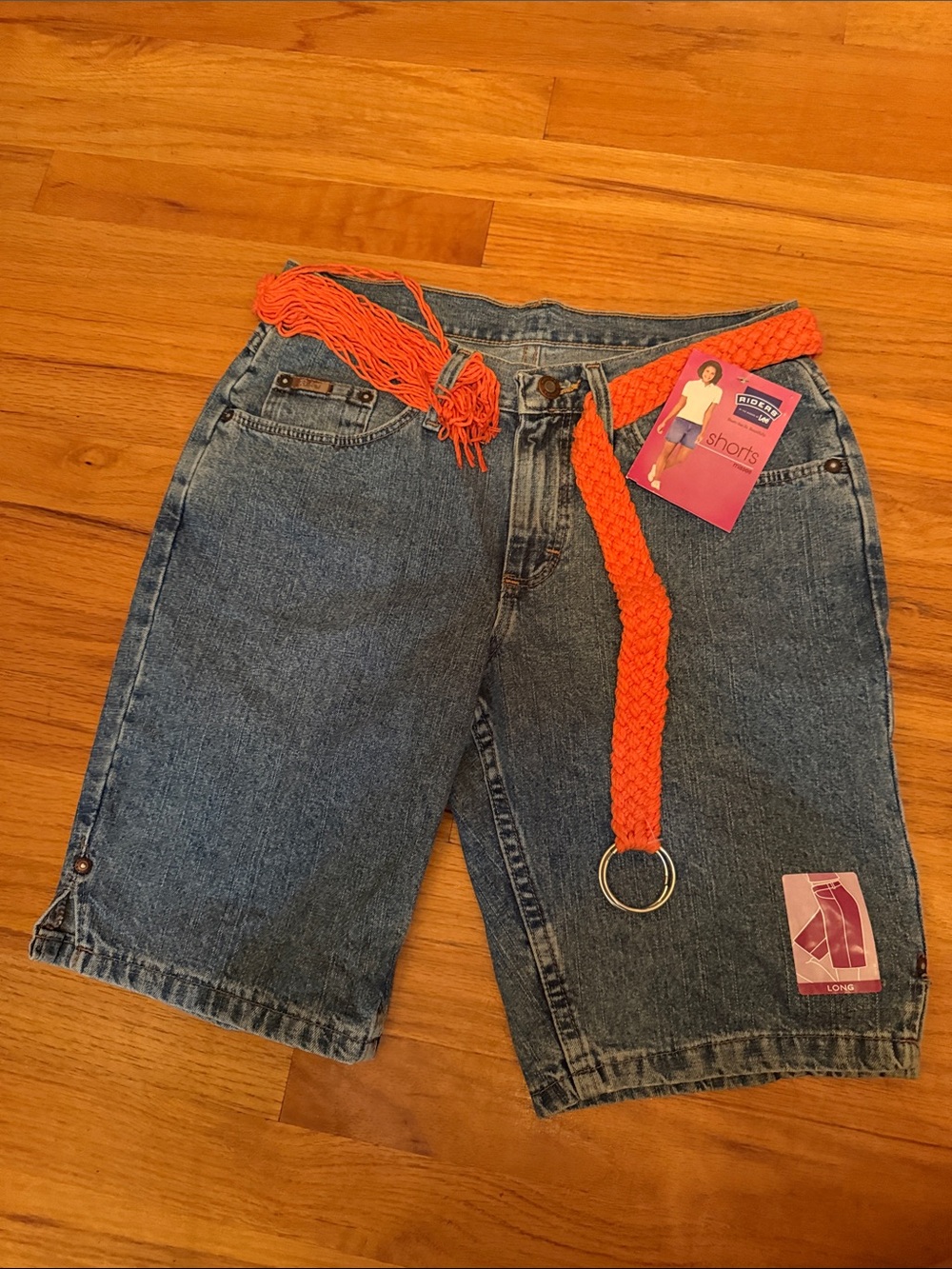 Riders by Lee Denim Bermuda Shorts with Bright Orange Braided Belt